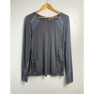Athleta Ruched Striped Gray Long Sleeve Large Activewear Top